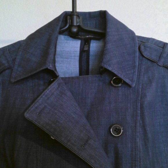 White House Black Market Blue Jean Jacket 6 Double Breasted Pockets 3/4 Sleeve - Picture 3 of 12